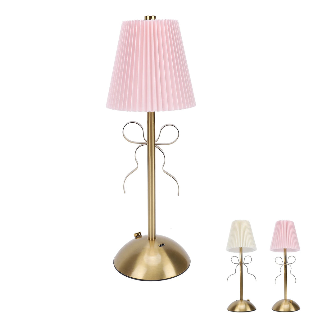 Bow Table Lamp Cute Decorative Rechargeable LED Fabric Shade Desk
