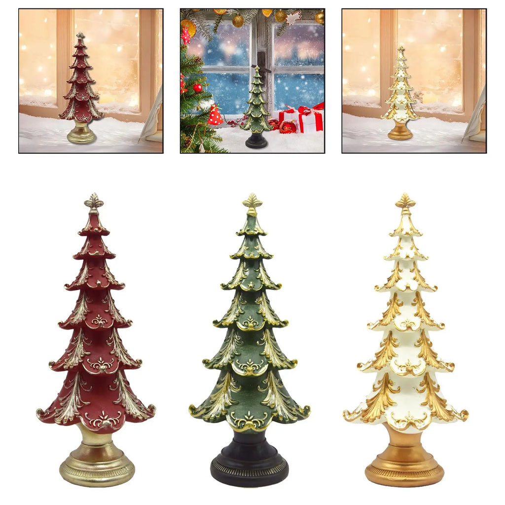 Resin Christmas Tree Figurine – Rustic Xmas Table Centerpiece Christmas Figurine Zpaxo