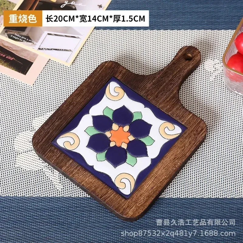 Hot Japanese Restaurant Retro Solid Wood Tile Handle Pot Pad Wooden Anti Scald Plate Pad Household Casserole Insulation Wood Pad Zpaxo 03 20 14 1.5cm