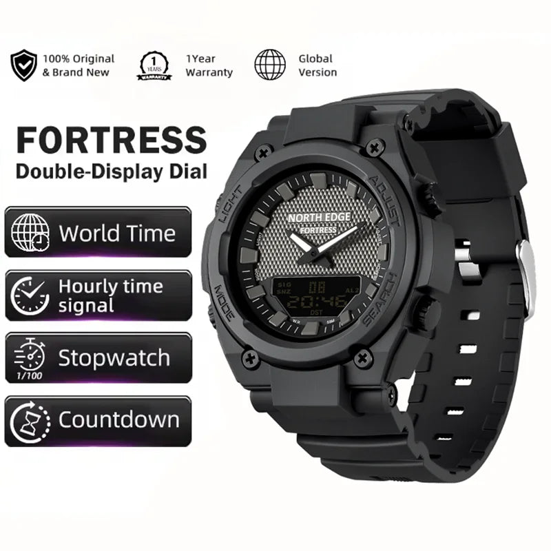NORTH EDGE FORTRESS 2026 Men's Military Digital Watch Outdoor Sports Waterproof 50M Watches World Time Countdown LED Wristwatch Zpaxo Default Title