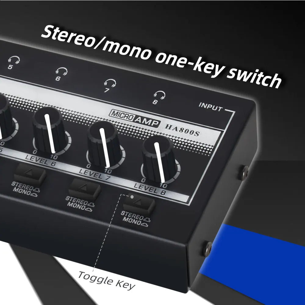 8 Channels Headphone Amplifier Mini Stereo Mono Switch Professional