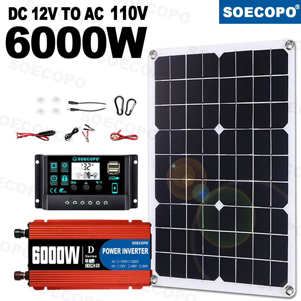 6000W 650W Mini Solar Off-grid System Panel+Controller+12V 110V220V Zpaxo 110V solar kit