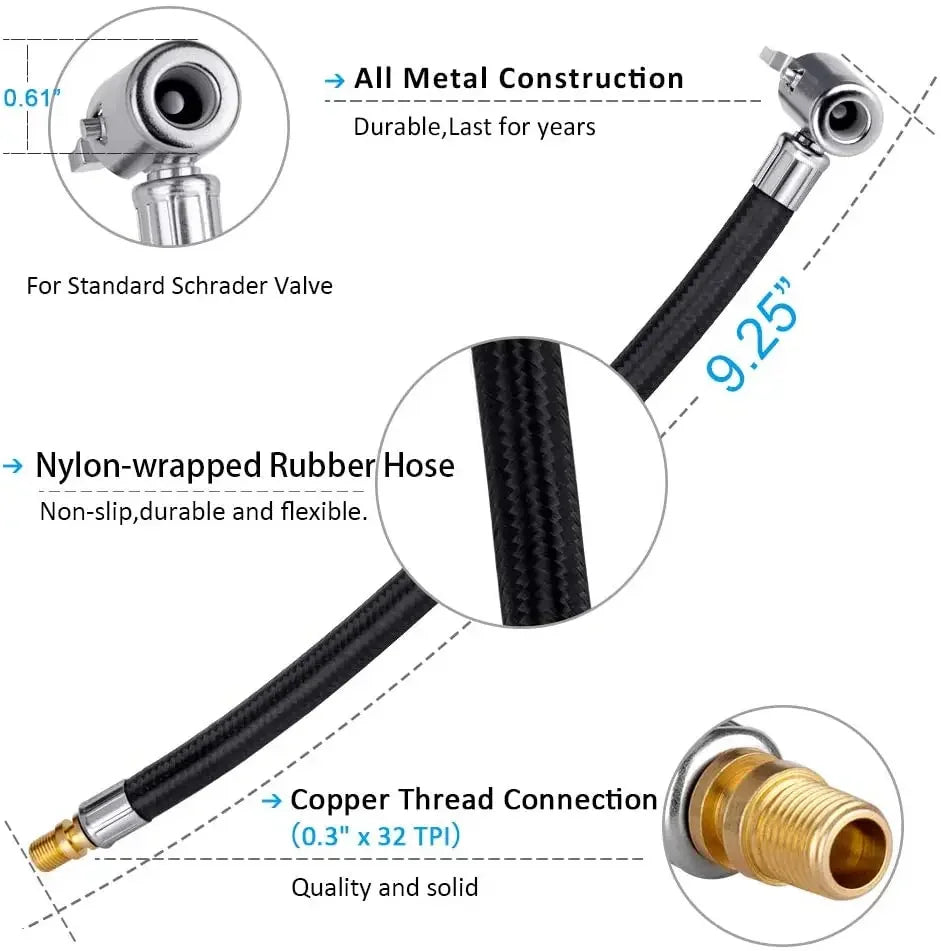 Car Tire Inflator Extension Tube Quick Inflation Chuck Hose Air Pump