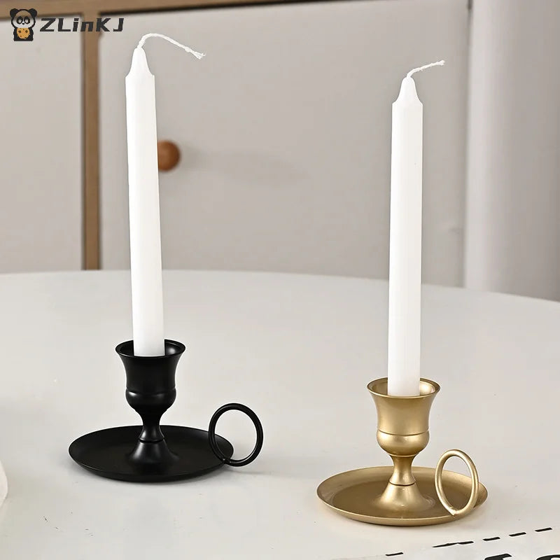 ▶Metal Candle Holder Desktop Candlestick Adornment Candle Holder With Handle Centerpiece Dining Table Wedding Festive Decoration Zpaxo