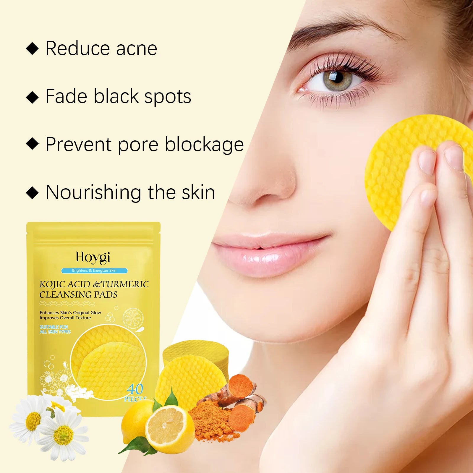 Turmeric Kojic Acid Cleansing Pads – Exfoliator & Pore Cleanser Facial Cleansing Pads Zpaxo