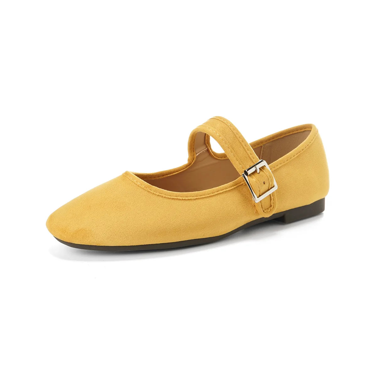 French Flat Shoes Women's Spring and Autumn Ballet Shoes Pink Round Toe Suede Mary Jane Plus Size Women's Shoes Ladies Zpaxo yellow 36