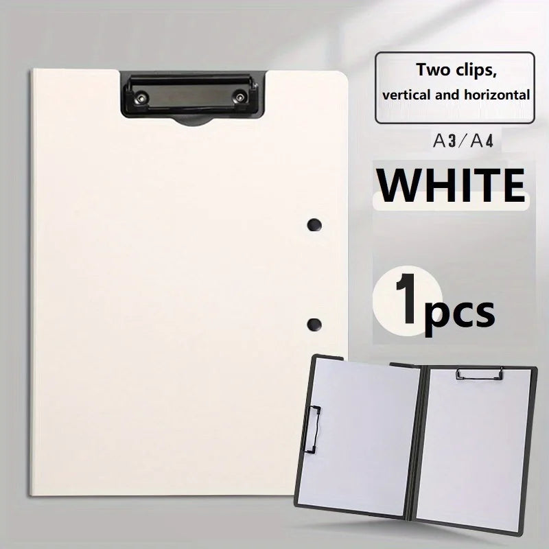 A4 File Folders Clipboard Writing Pad Memo Clip Board Double Clips Test Paper Storage Organizer For School Stationary Supplies Zpaxo White