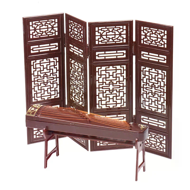Dollhouse Miniature Folding Screen Flute Lute Guzheng Fan Life Scene Zpaxo
