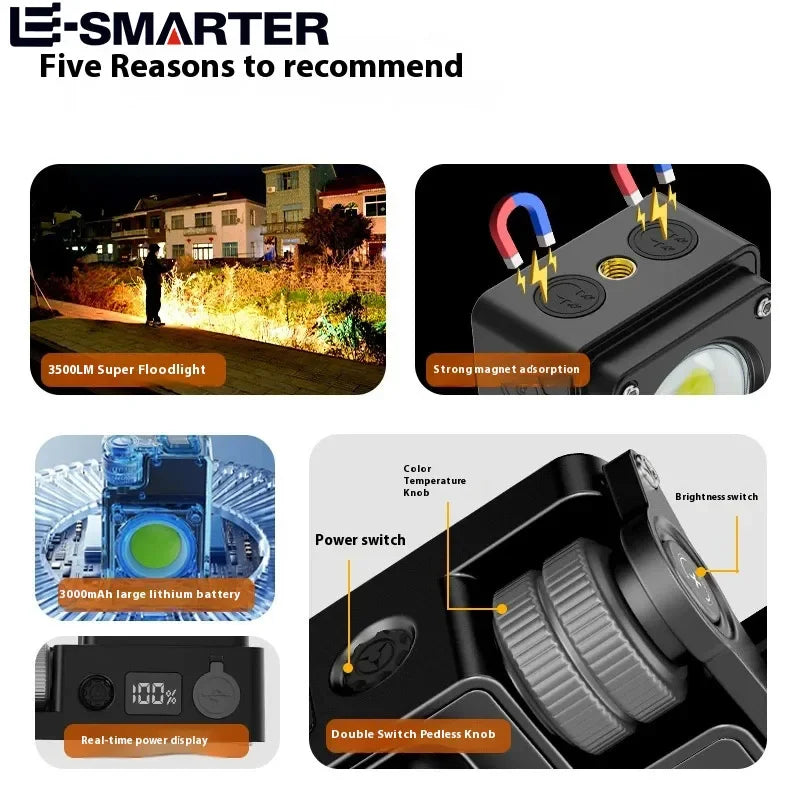 ESMARTER COB LED Camping Lantern 3500LM Magnetic Hook IPX4