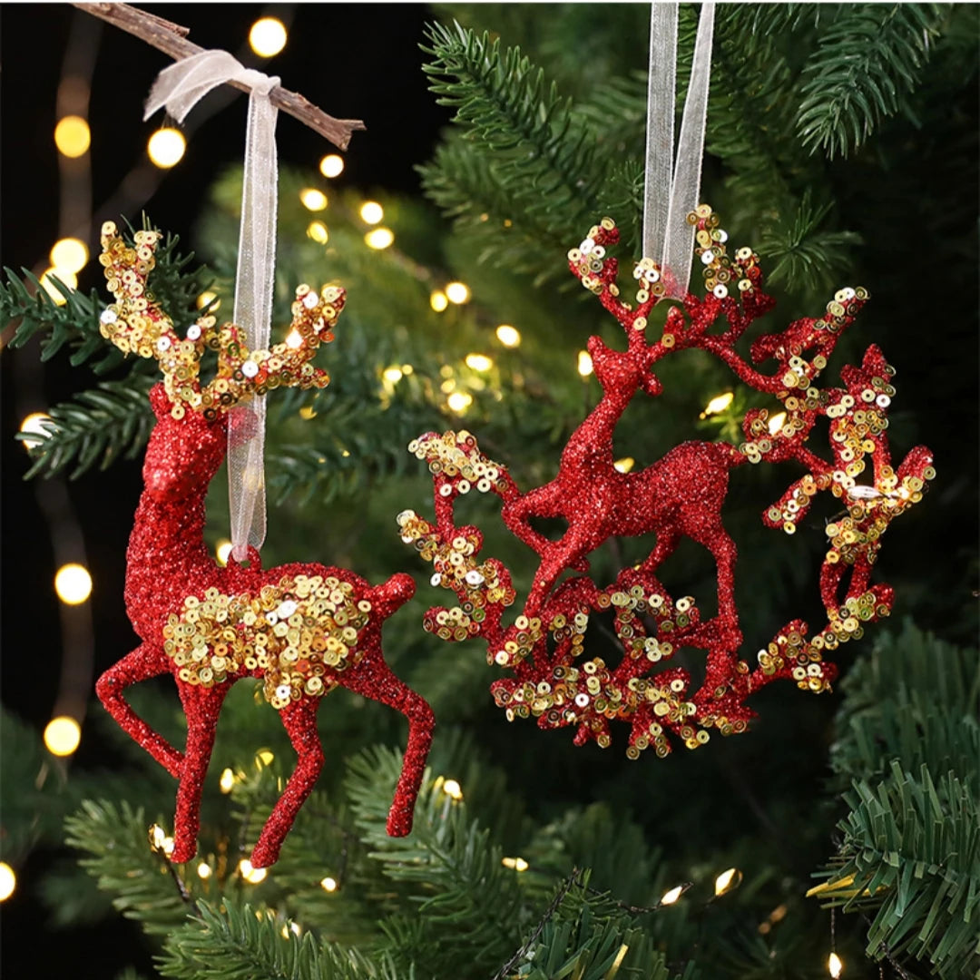 Red Glitter Christmas Pendant – Snowflake & Bow Tree Ornament