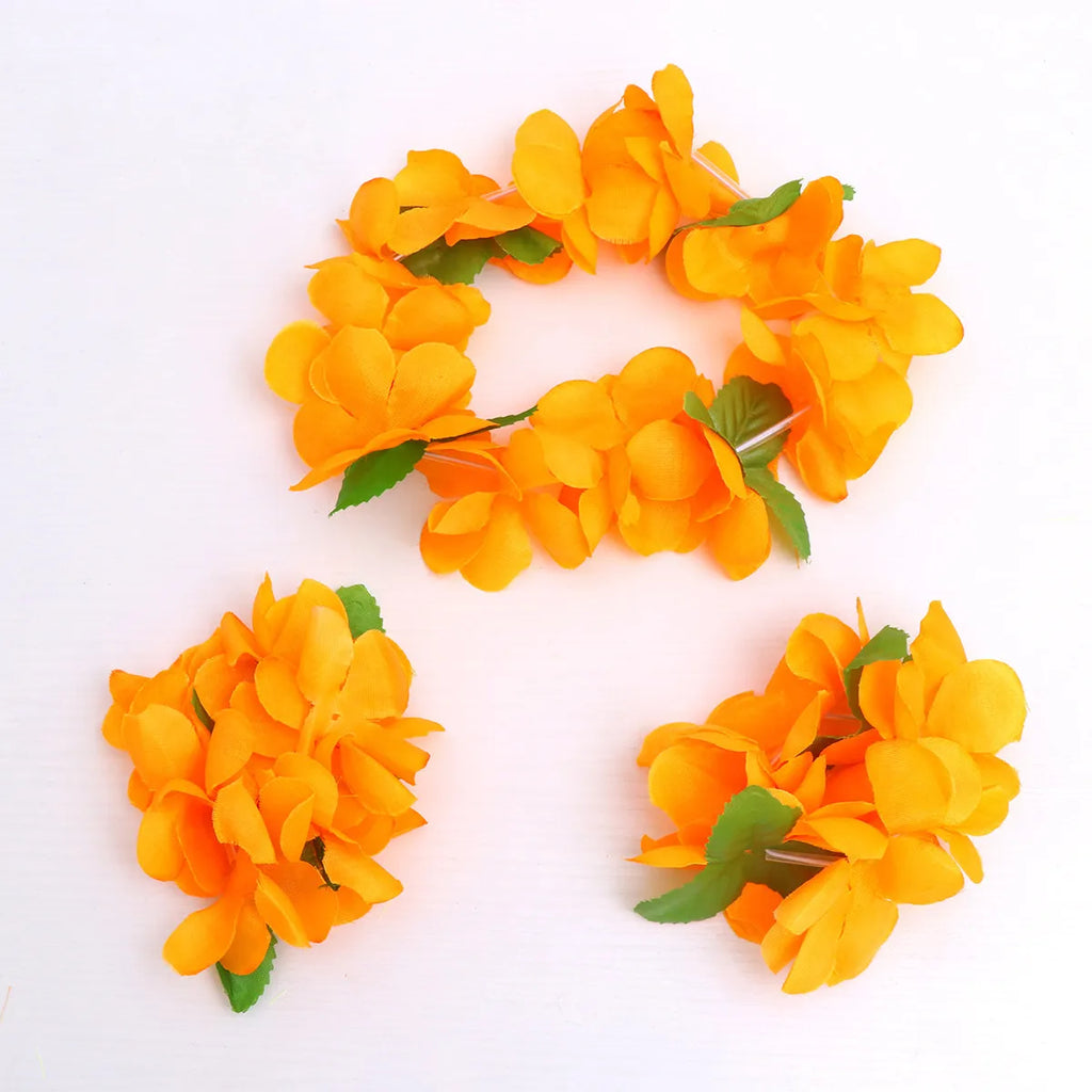 1Set Hawaiian Garland Set Includes Floral Wreath Necklace Bracelets Exquisite Handmade Delicate Flowers Tropical Party Accessory Zpaxo