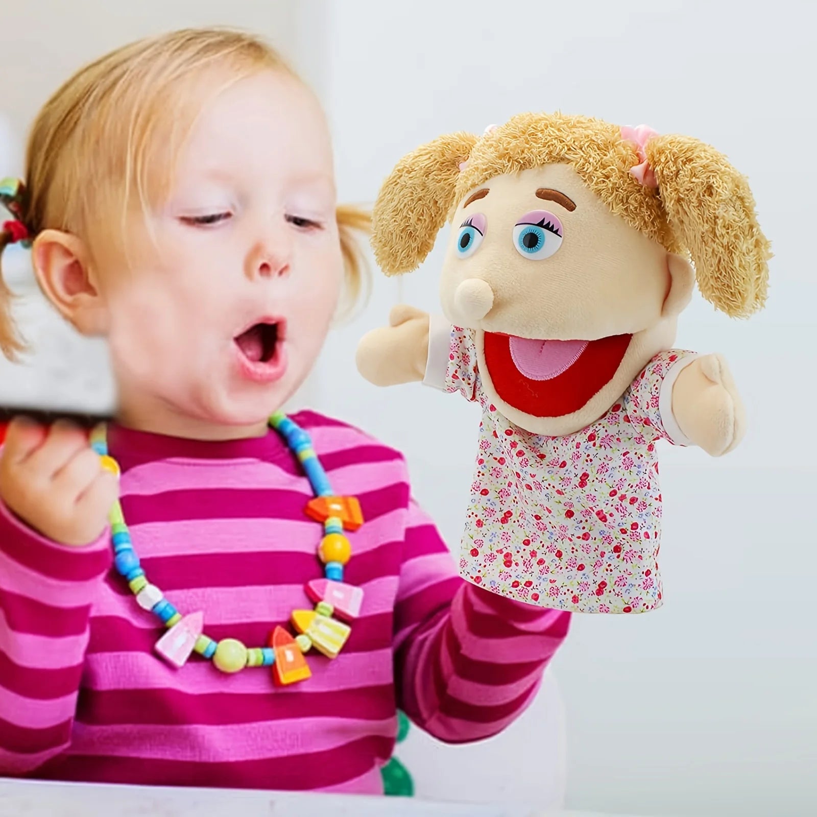 Family Plush Hand Puppets 28- Soft Skin-friendly Toy Open-mouth