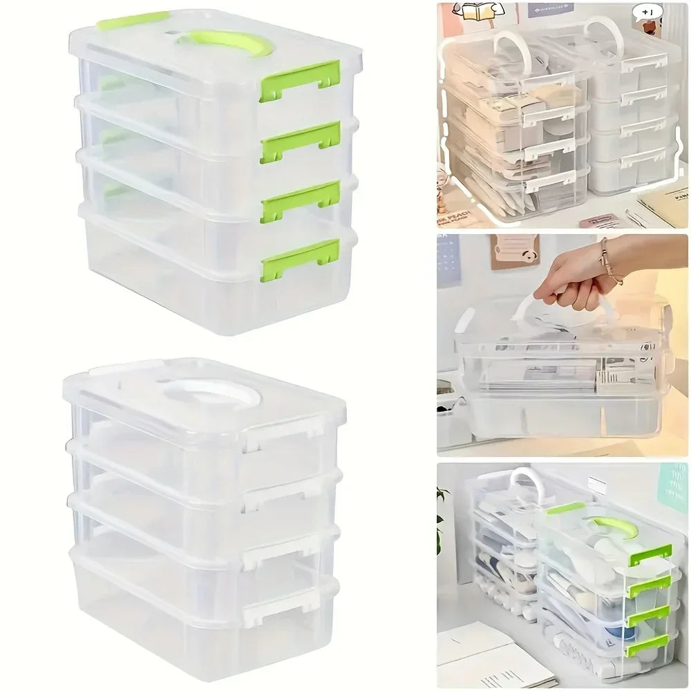 4-layer Transparent Plastic Storage Box Cover Partitioned Drawer
