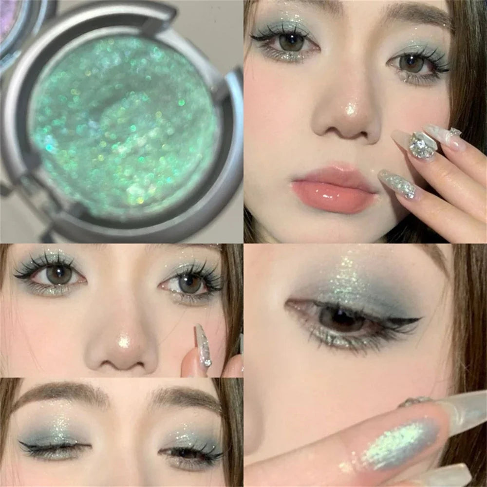 Smoky Pearl Glitter Eyeshadow Green Black Purple Shimmer Silkworm Zpaxo 03Green