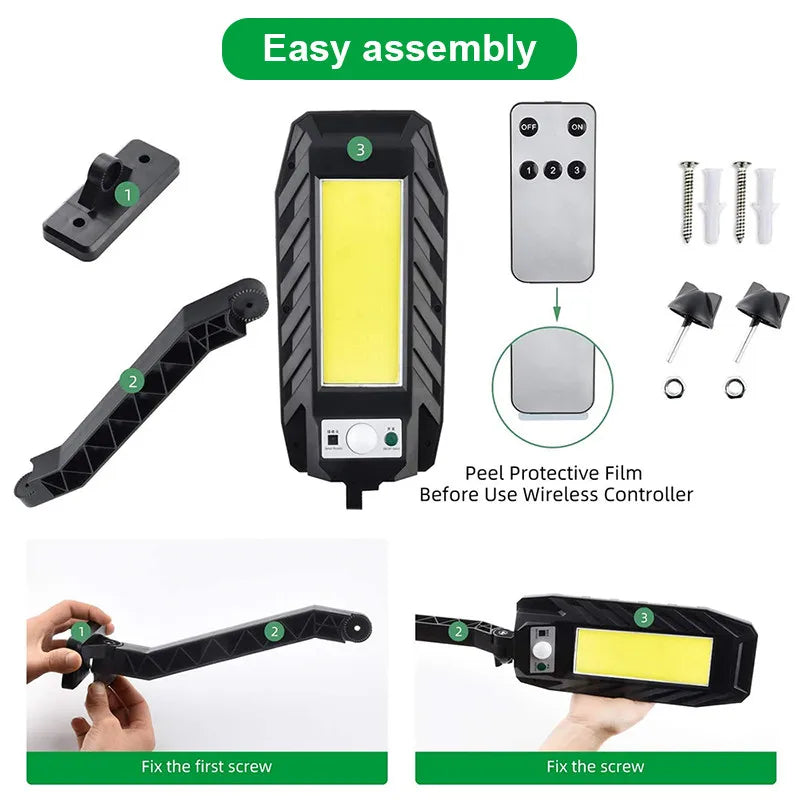 Outdoor Solar Street Lights Sensor 3 Modes Remote Wall Light Patio Zpaxo