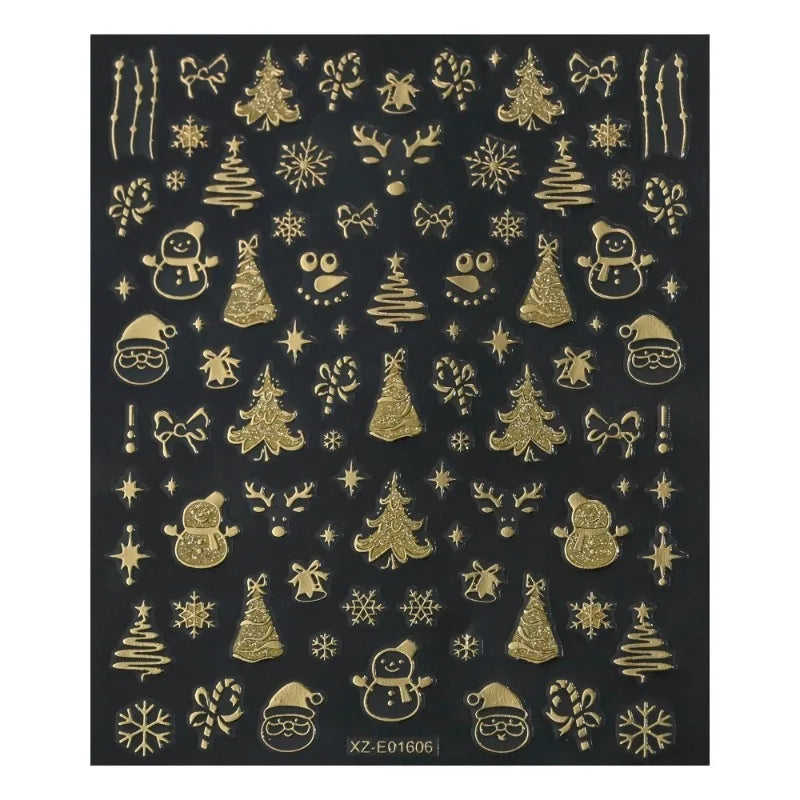 1/12pcs Multi Design Christmas Nails Sticker 3D Gold Stamping Sparkling Snowflake Christmas Tree Bowknot Winter Adhesive Decals Zpaxo 06