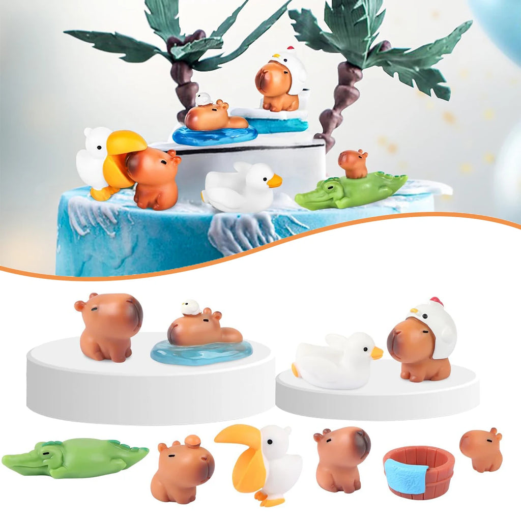 Capybara Figurine Set – Kawaii Cake Toppers & Desk Decor 12/18 Pcs