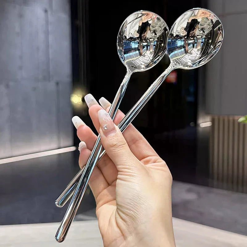 Meal Spoon Stainless Steel Household Dinner Korean Long Handle Zpaxo