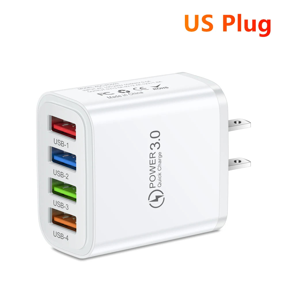 40W 4-Port USB Wall Charger QC 3.0 Fast Charging Adapter USB Wall Charger Zpaxo US White
