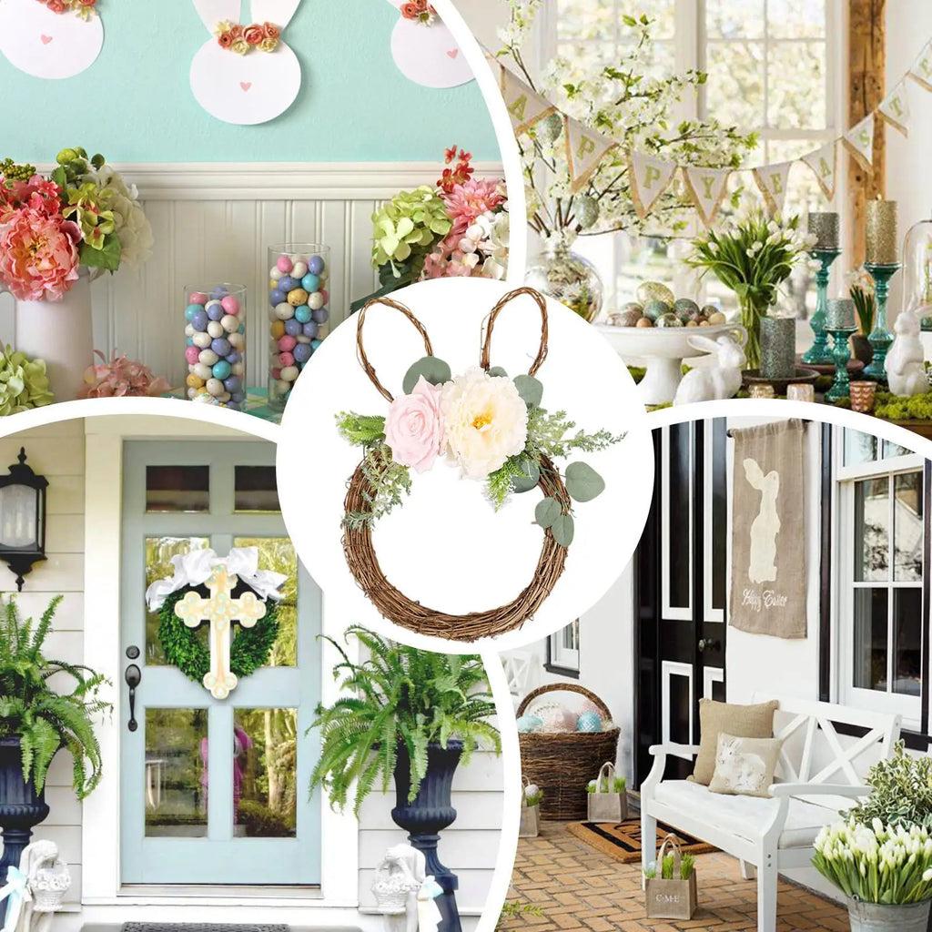 Easter Bunny Shaped Wreath Welcome Rabbit Shape Hanger Front Door