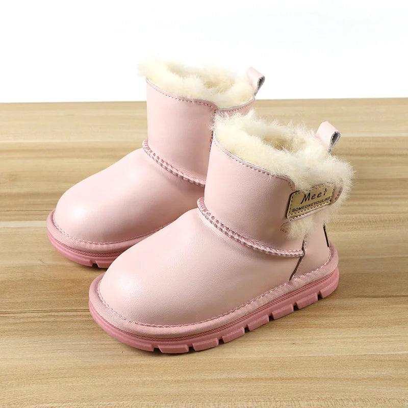 Winter Children's Bright Leather Snow Boots Thickened Sheepskin Fur Zpaxo Pink 35(insole 21.5cm) China Mainland
