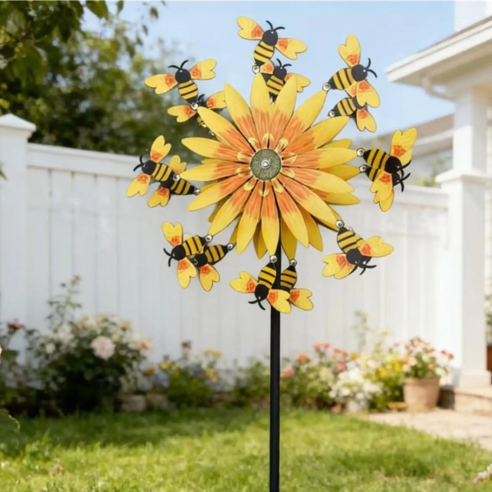 Wind Spinners Outdoor Bee Sunflower Motion Art Sculpture Decor Yard