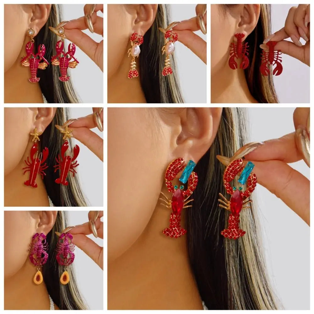 Creative Ocean Series Lobster Earrings Enameled Metal Exquisite Animal Earrings Ear Jewelry for Girls Ladies Zpaxo