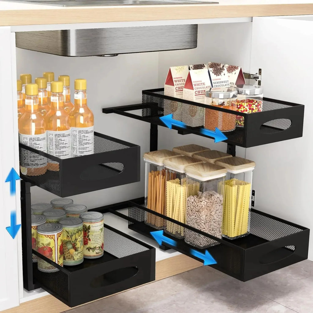 Under Sink Organizers and Storage, Adjustable 2 Tier Metal Pull out Cabinet Organizer for Bathroom, Kitchen, Pantry Zpaxo