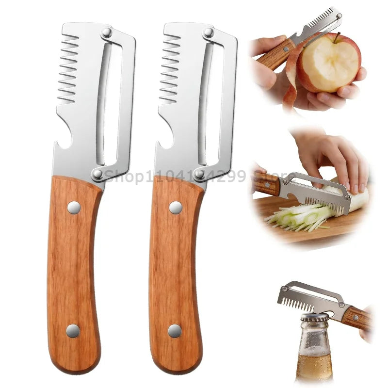 3-in-1 MultiFunction Peeler Kitchen Stainless Steel Vegetable Peeler Fruit Knife Bottle Opener Kitchen-Specific Fruit Peeler Zpaxo wood Slicer-2PCS