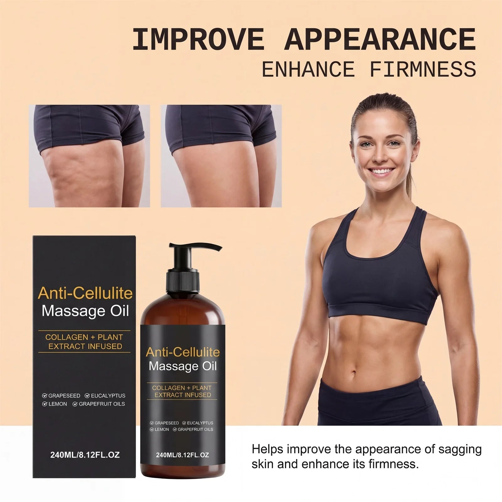 Hoygi Firming Body Massage Oil – Collagen Anti-Cellulite 240ml Anti-Cellulite Body Oil Zpaxo