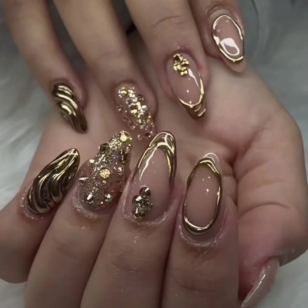 24pcs Long Almond False Nails French Leopard Star Press on Nails Fake Nails DIY Manicure Detachable Nail Tips Zpaxo Z1042