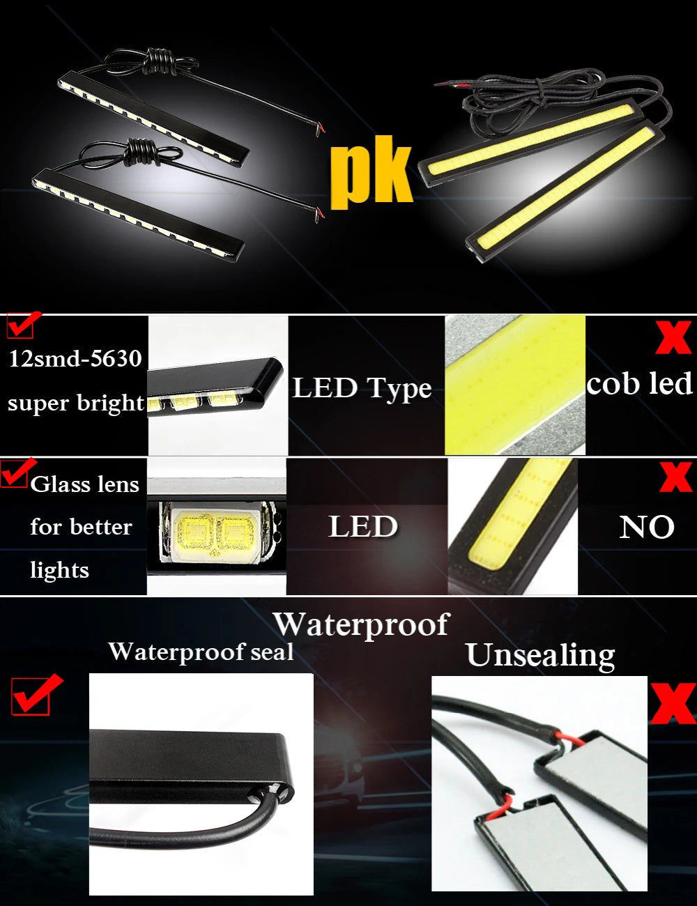 Led Strip Daytime Running Lights Fog Light Daylight 12 LEDs 7030