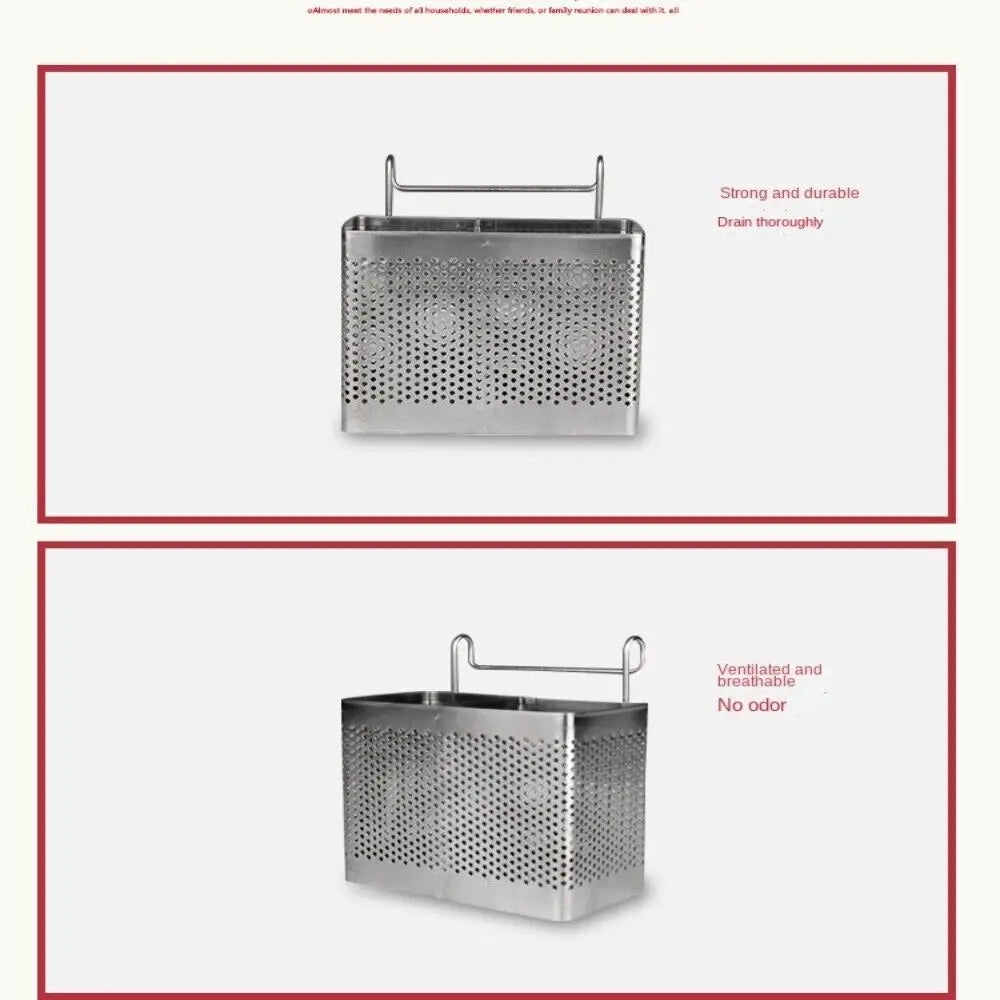 Stainless Steel Chopstick Holder Rack with Drain & Hook