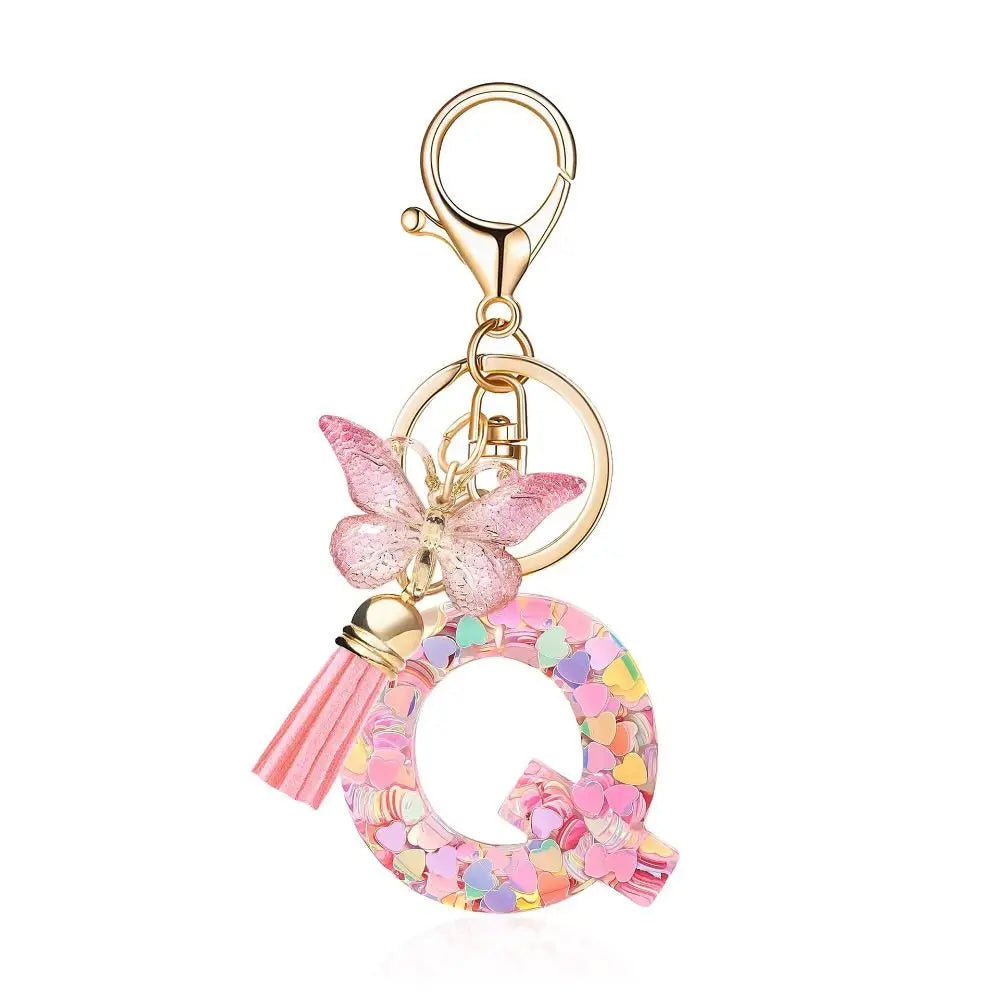 Dreamy 26 Letter Keychain Sequin Alphabet Butterfly Initial Keyring Butterfly Tassel Alphabet Key Chain Handbag DecorWomen Zpaxo Letter Q