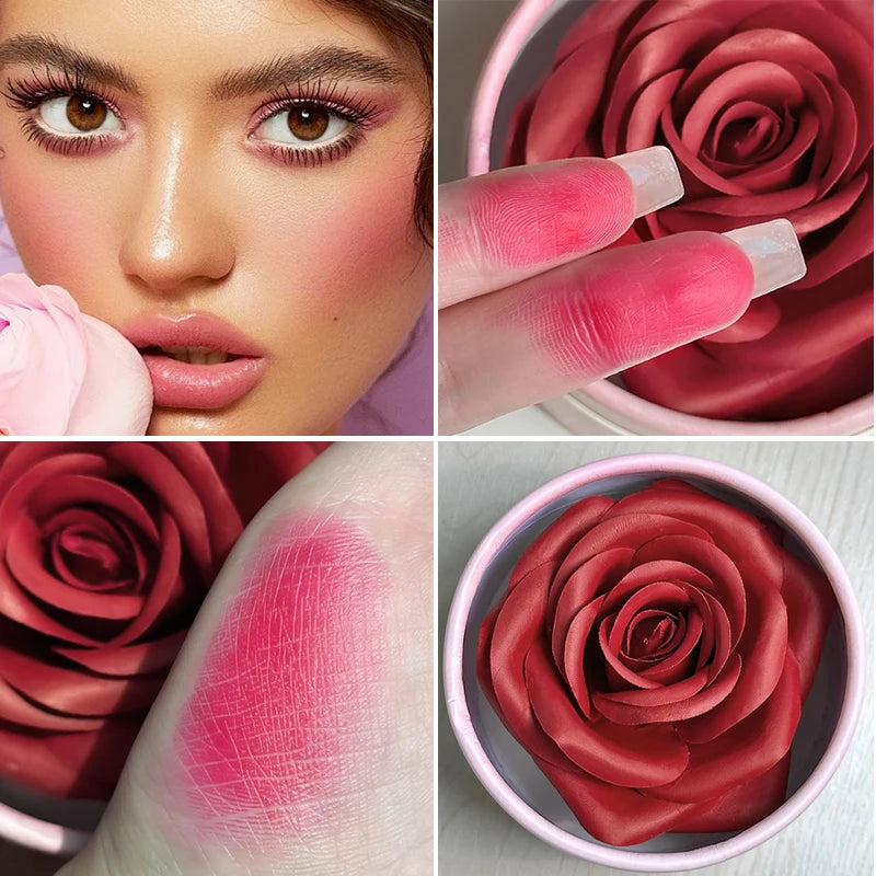 4-Shade Rose Petal Blush 3D petal rose Makeup Blush gift highlighter Blusher Makeup Products real Rose Flower Blush Cosmetics Zpaxo