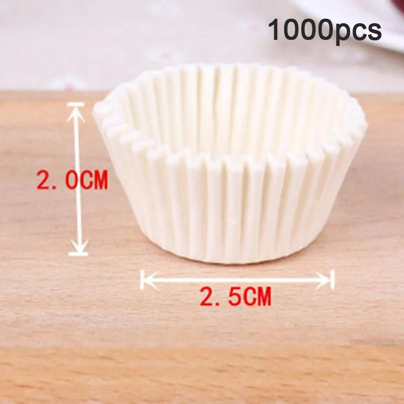 1000Pcs Mini Size Chocalate Paper Liners Baking Muffin Cake Cups Forms Cupcake Cases Solid Color Party Tray Mold Zpaxo White