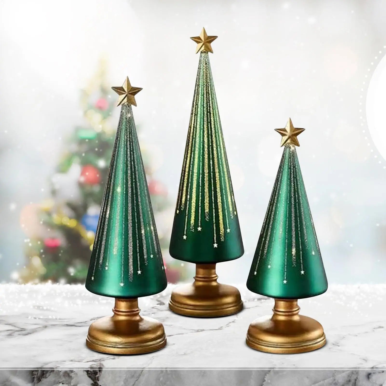Starry Christmas Tree 3 Pieces Resin Christmas Tree with Lights Holiday Decorations for School Classroom Living Room Apartment Zpaxo