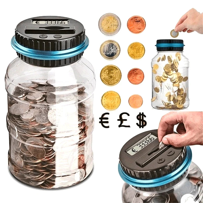 Clear Coin Saver Battery Operated Money Bank Large Bucket Savings Box