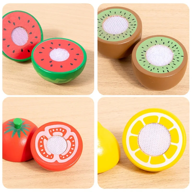 Wooden Fruit Cutting Play Kids Kitchen Pretend Toy Knife Board