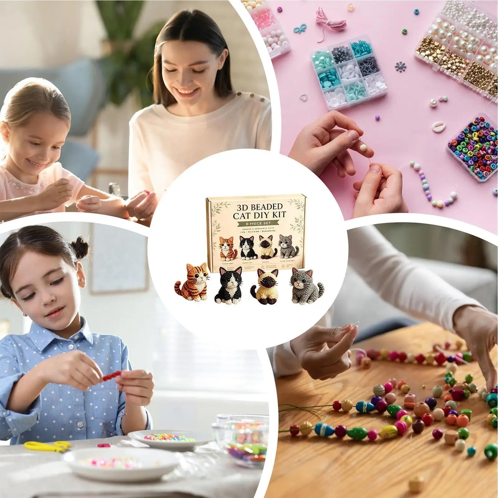 DIY Animal Beading Kit Cute Beginner-Friendly 3D Cat Funny Animal Beadwork Kit for Desk Decorations Bookshelf Decor Party Favors Zpaxo