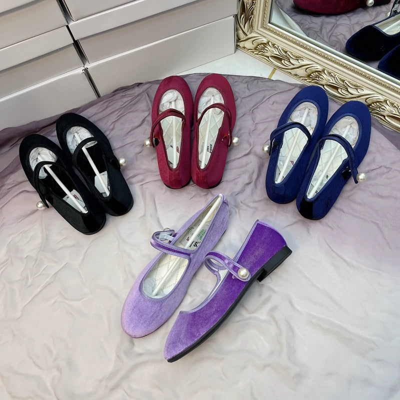 Flats Women's Shoes 2023 Spring Autumn Round Toe Shoes Pearl Velvet Flat French Loafers Ladies Work Shoes Plus Size 41 Zpaxo