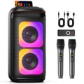 T37 Karaoke Machine 2 Wireless Microphones LED Lights 3D Sound Echo