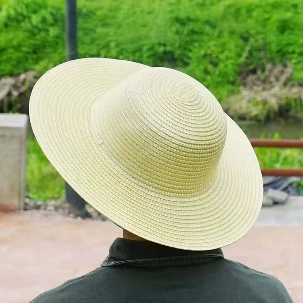 Summer Simple Straw Hats Women Men Wide Brim Beach Sun Hat Uv Protection Fishing Caps Farm Straw Hat With Windproof Rope Panama Zpaxo
