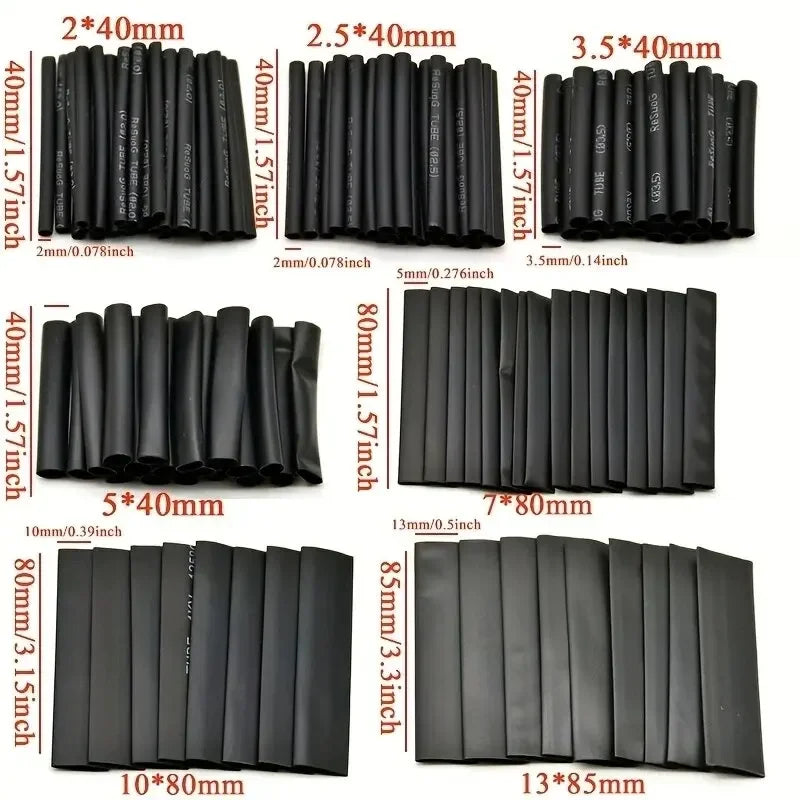 127Pcs/lot Black Heat Shrink Sleeving Set Thermoresistant Tube Shrink Wrapping Wire Cable Polyolefin Wrap Tubing Zpaxo