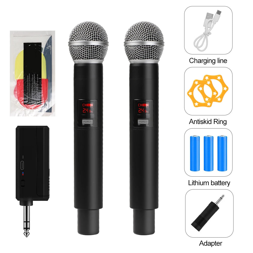 Wireless Microphone UHF Fixed Frequency 2 Channels Handheld Mic