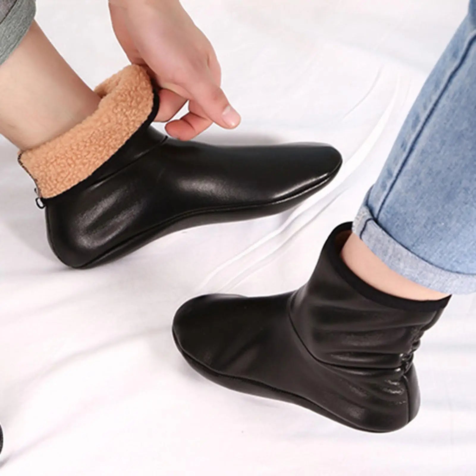 Leather Socks Waterproof Fleece Lined Indoor Outdoor Slip Resistant