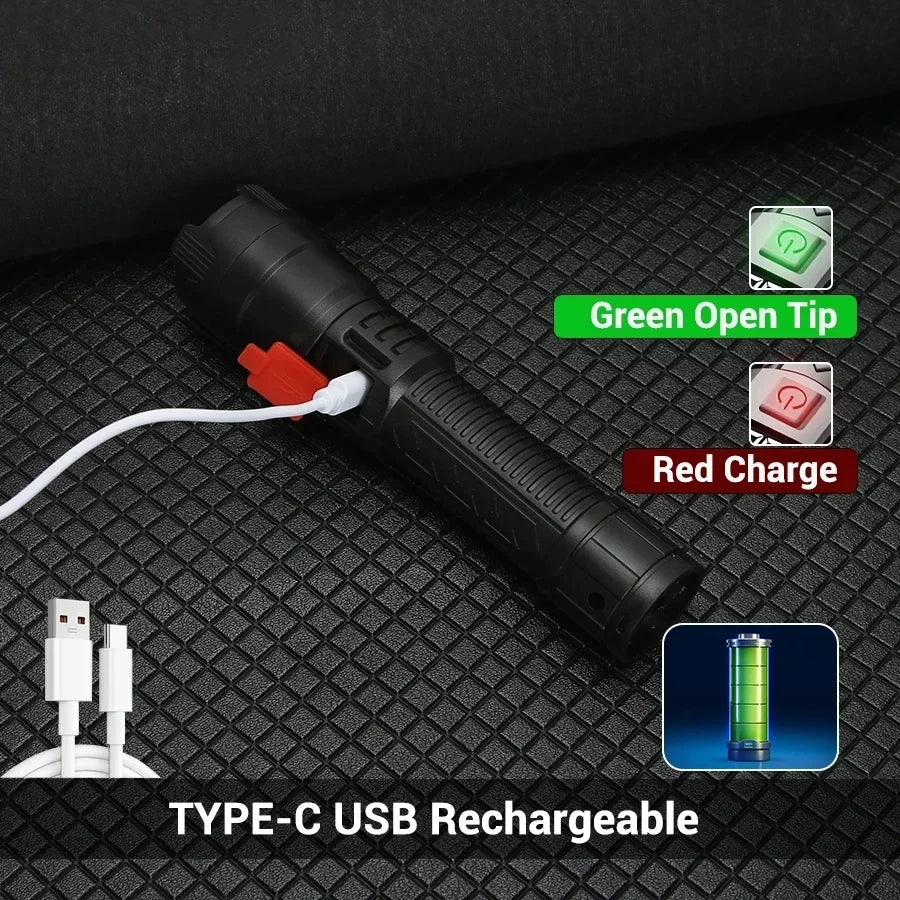 ESMARTER 2000LM Zoomable Tactical LED Flashlight – USB Rechargeable