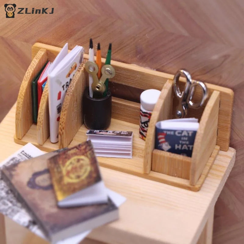 ▶1PCS Dollhouse Miniature Desktop Bookshelf Stationery Rack Home Model Decor Living Scene Storage Rack Doll House Accessories Zpaxo