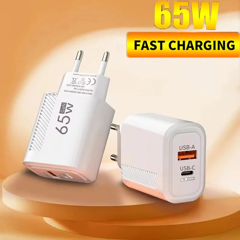 65W USB C Charger Gan Fast Charging Travel Wall Quick Charge EU US