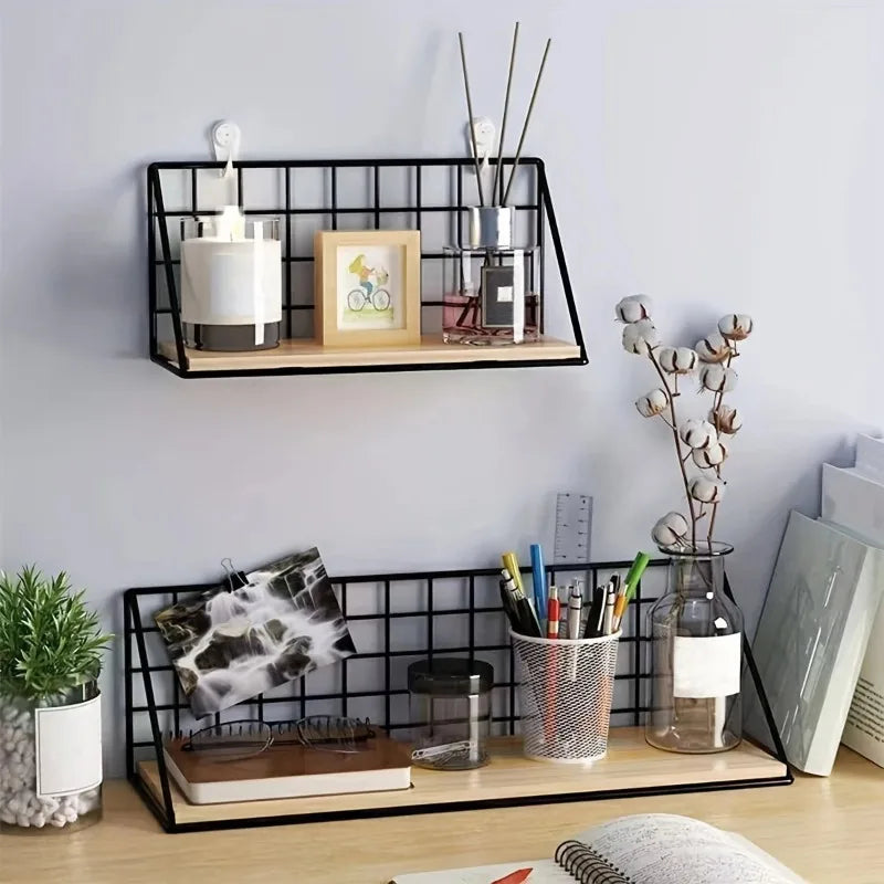 Wooden Wall-Mounted Storage Rack – Plant Stand & Key Holder